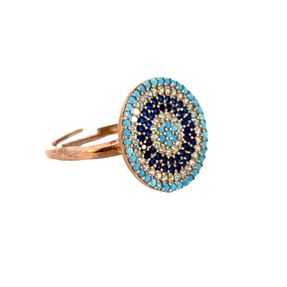 Adjustable Silver Evil Eye Ring With Crystals - image 2